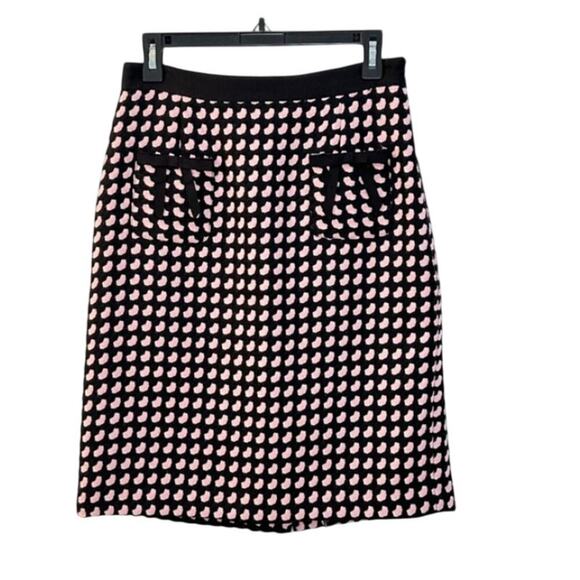 Milly NY Pink Black Wool Houndstooth Gingham Trim Pencil Skirt Sz 6 - Picture 1 of 6